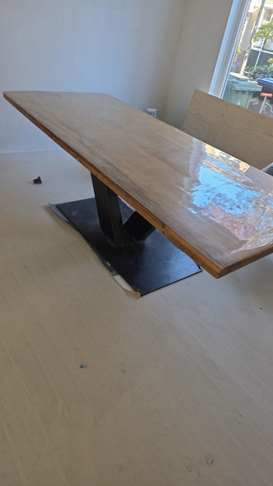 Robuuste mangohouten eettafel (240x100 cm) met 2 sets poten, Huis en Inrichting, Ophalen, Gebruikt, 100 tot 150 cm, 200 cm of meer