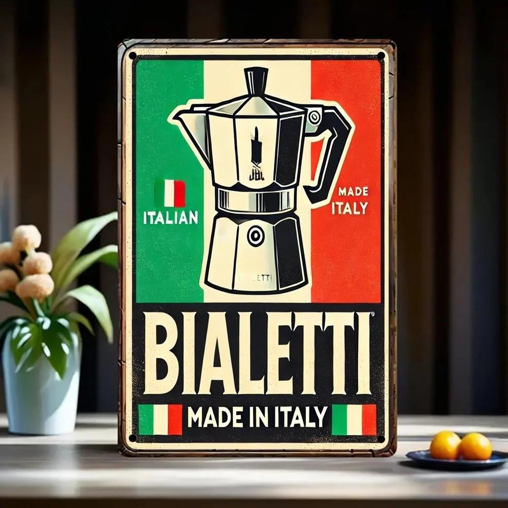 Vintage metalen bordje Bialetti (30x20cm), Ophalen of Verzenden, Nieuw, Reclamebord