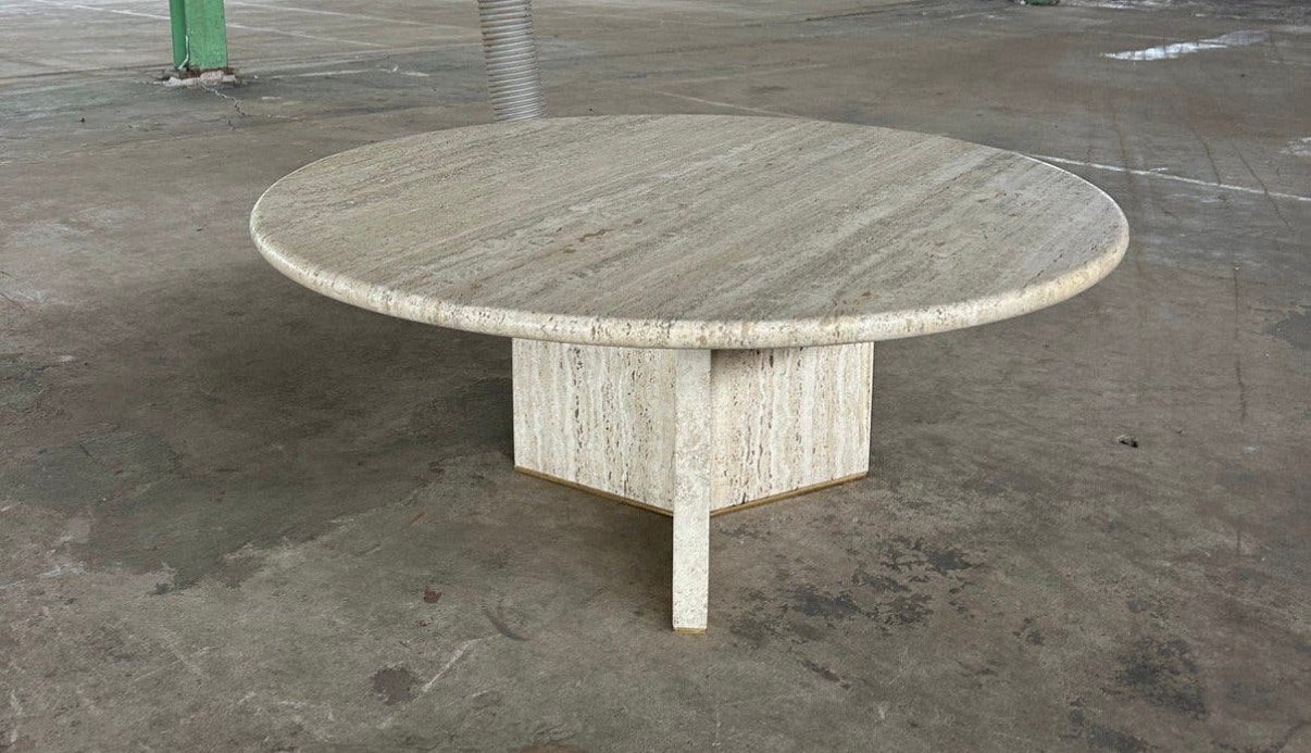 XL ronde travertin brutalist salontafel, Ophalen