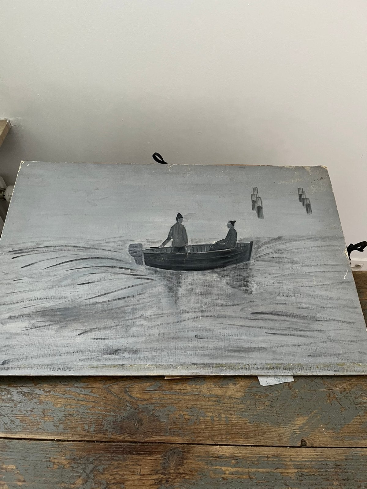 SCHILDERIJ GRIJSTINT ZEE KARTON BOTEN, Ophalen of Verzenden