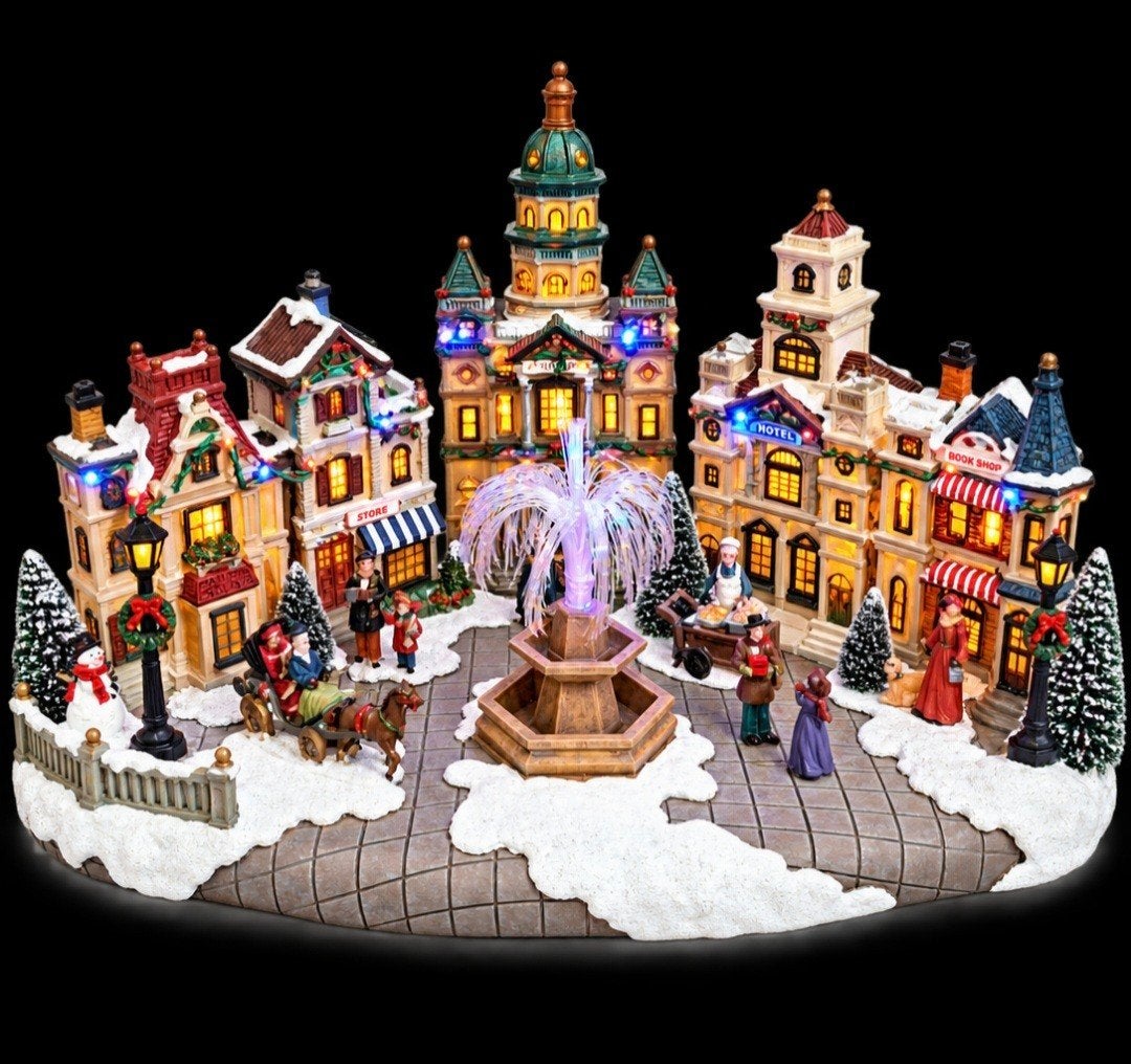 Mooi Kerstdorp / Kerstminiaturen met Verlichting en Fontein, Diversen, Ophalen of Verzenden, Zo goed als nieuw