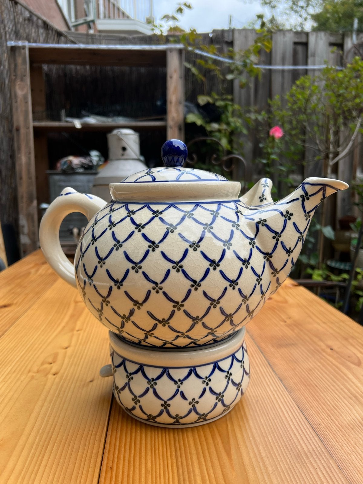 Bunzlau theepot met theelicht vintage design, Ophalen, Overige merken, Keramiek, Landelijk/Boerenbont