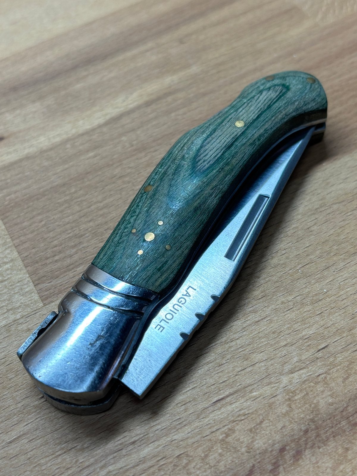 Laguiole Zakmes met Groen Houten Handvat - 440 RVS, Ophalen of Verzenden, Gebruikt