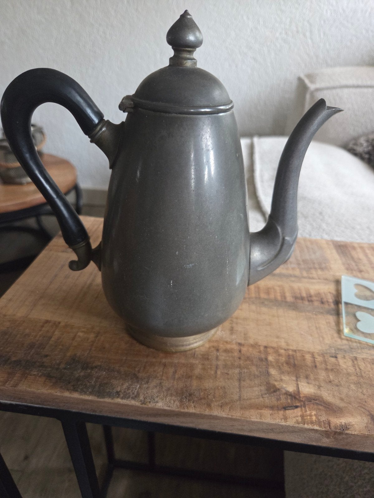 Antieke tinnen koffiekan met houten handvat, Antiek en Kunst, Antiek | Tin, Ophalen of Verzenden