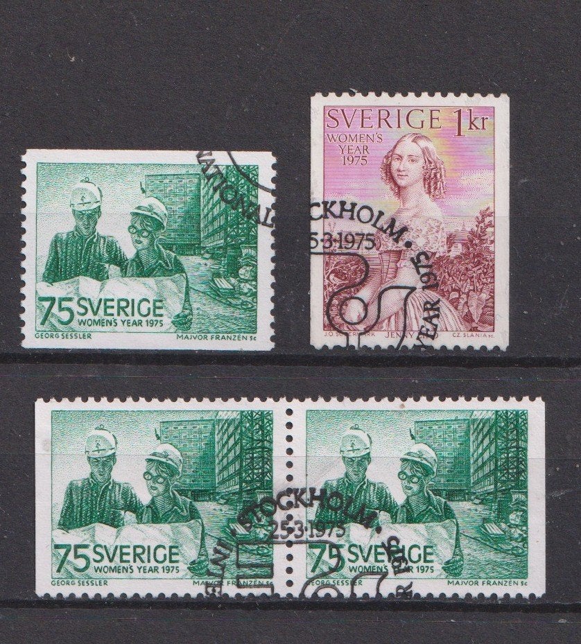 Zweden 1975; Jaar vd Vrouw, Mi  892-893 & 892DD, gebruikt., Postzegels en Munten, Ophalen of Verzenden, Zweden, Gestempeld