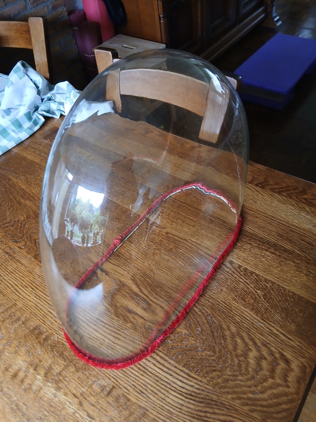Glazen stolp met zwart houten plateau -  42x40x18, Huis en Inrichting, Glas, Ophalen, Gebruikt, Met plateau