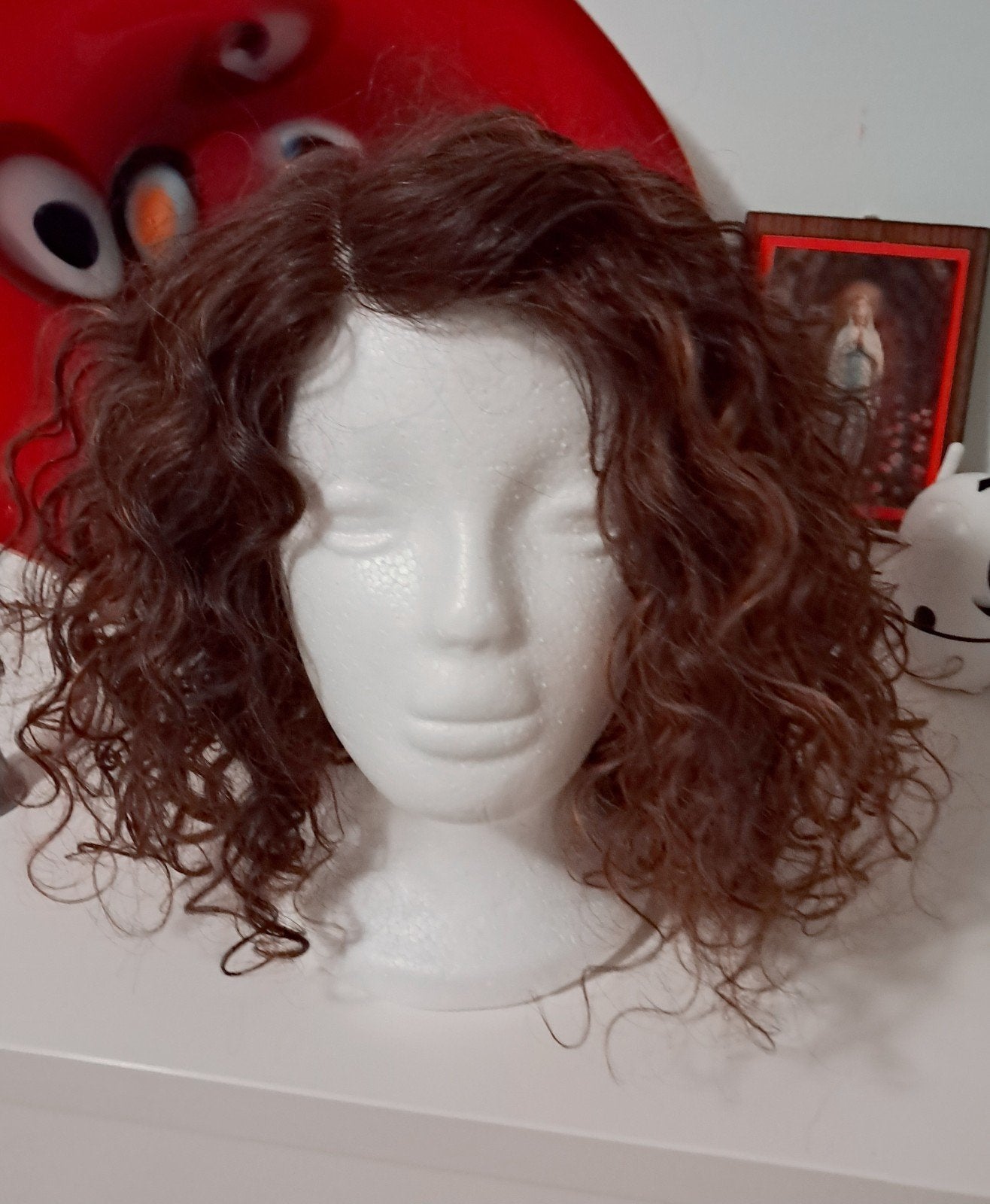Real hair krullende pruik met accessoires, Ophalen, Zo goed als nieuw, Pruik of Haarverlenging