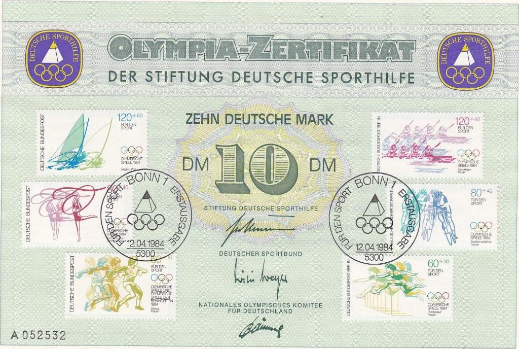 16-05 Olympia-zertifikat 4 gestempeld, Verzenden, Overige periodes, Gestempeld