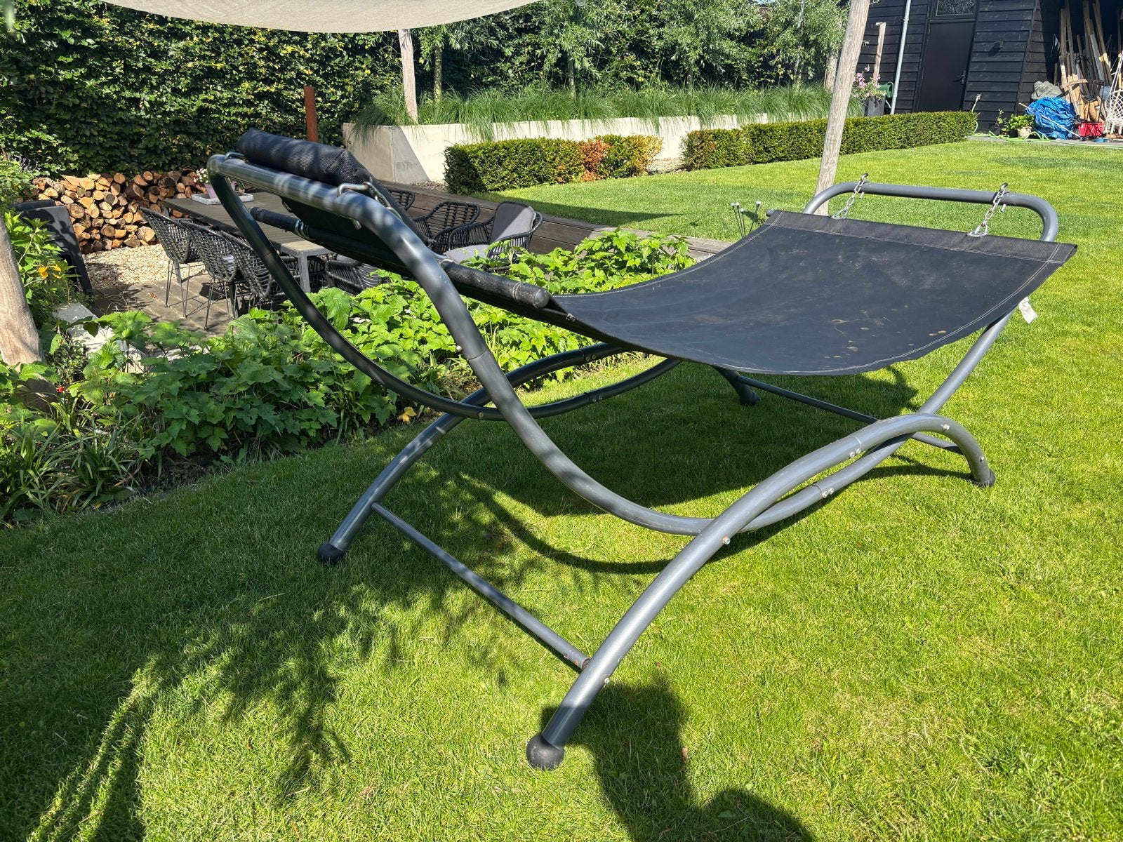 Comfortabel Ligbed/Hangmat met Standaard - Zwart, Gebruikt, Ophalen of Verzenden, Met standaard, Eenpersoons