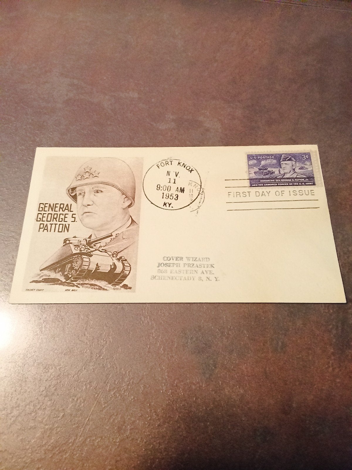Eerste Dag Uitgifte envelop Generaal George S. Patton 1953, Ophalen of Verzenden, Landmacht, Amerika, Foto of Poster