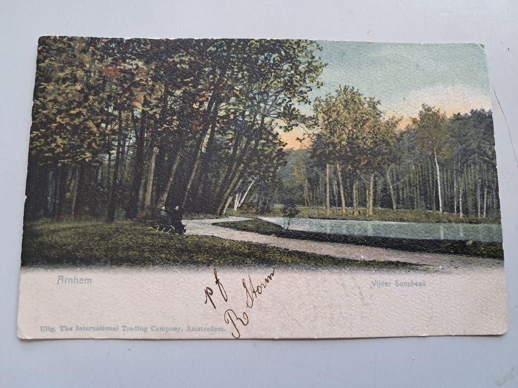 Arnhem,vijver Sonsbeek-1912, Verzamelen, Ansichtkaarten | Nederland, Ophalen of Verzenden, Voor 1920, Gelopen, Gelderland