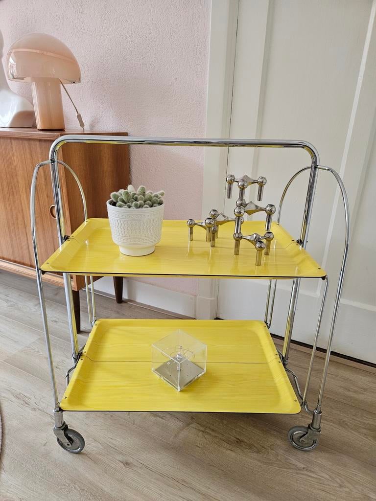 Vintage design 70s Dinett Bremshey trolley serveerwagen, .., .., Gebruikt, Ophalen of Verzenden