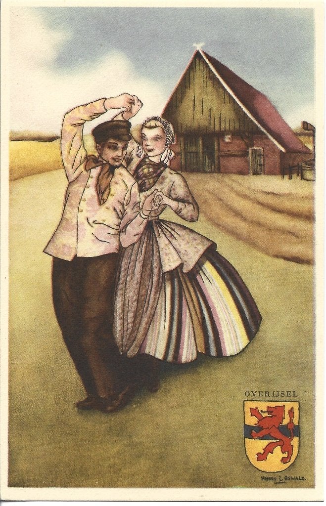 illustrator Henny L. Oswald-serie Overijssel-Boer en boerin, Ophalen of Verzenden, 1960 tot 1980, Gelopen, Klederdracht