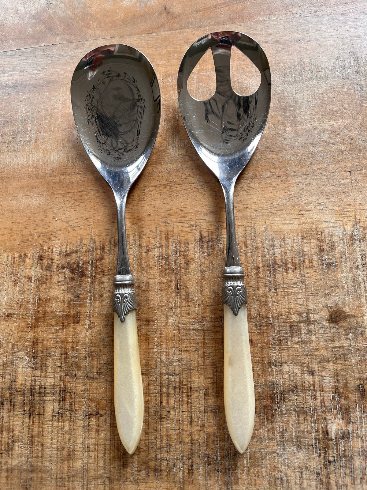 Vintage Sla Couvert met Crèmekleurige Handvatten, Ophalen of Verzenden