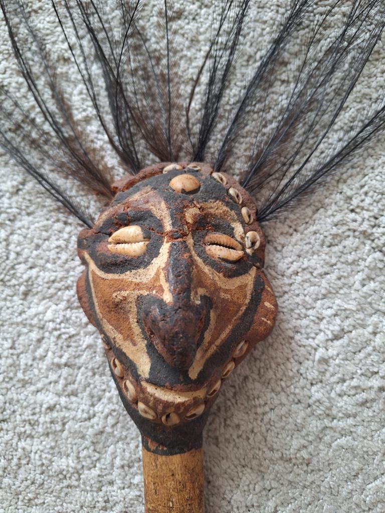 Oude Ceremoniële Sepik Dolk Gemodelleerd Klei Hoofd Papua, Ophalen of Verzenden