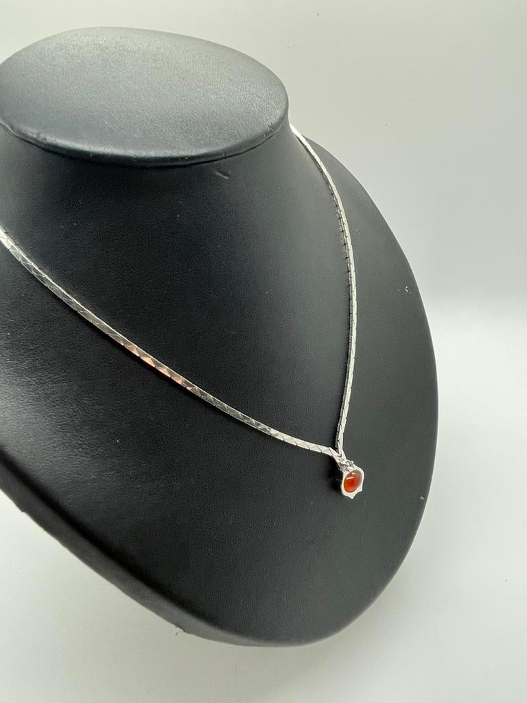 D867 Prachtige zilveren ketting carneool hanger, Sieraden, Tassen en Uiterlijk, Antieke sieraden, Ophalen of Verzenden, Zilver