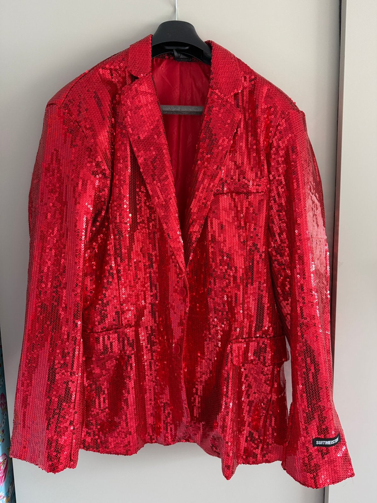 Rood Glitter Colbert XL - Perfect voor Feestjes!, Ophalen, Carnaval, Maat 56/58 (XL), Zo goed als nieuw
