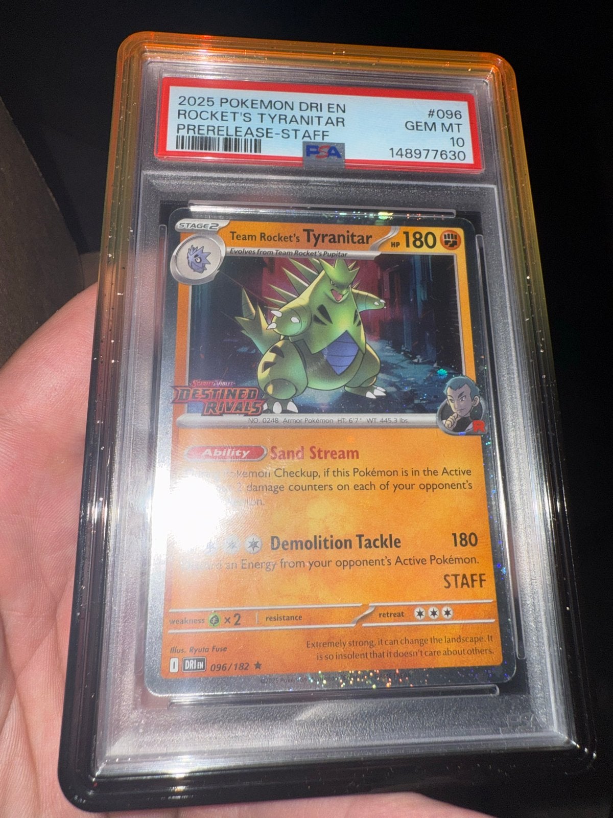 Tyranitar Staff Promo PSA 10 - Destined Rivals, Hobby en Vrije tijd, Verzamelkaartspellen | Pokémon, Ophalen of Verzenden, Zo goed als nieuw