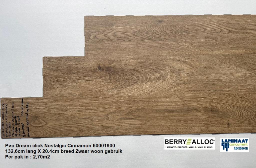 Pvc Dream Click Nostalgic Cinnamon €12,95p/m2 inc.btw, Pvc dream click wood decor, Grijs, Nieuw, Ophalen of Verzenden