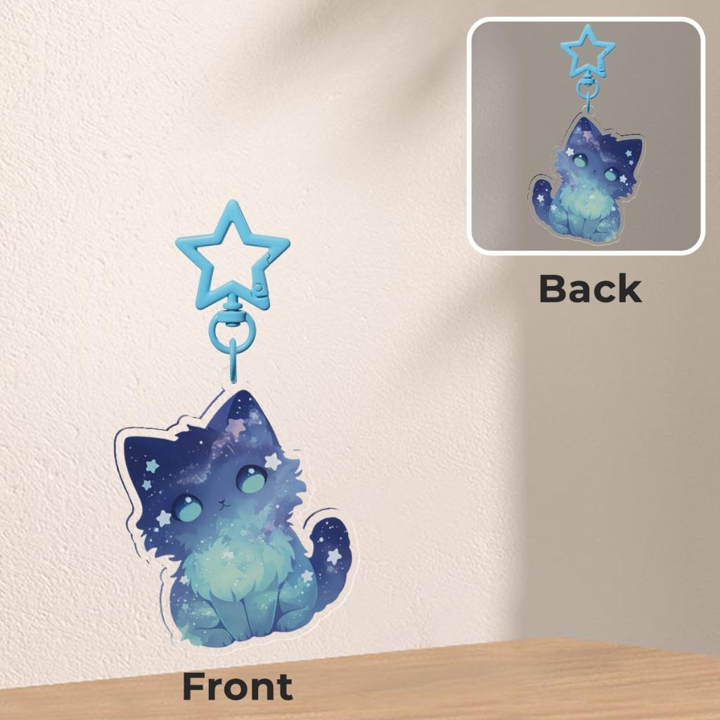 Galaxy cat Kitten Blue star Keychain, Verzamelen, Verzenden, Nieuw, Knuffel of Figuurtje