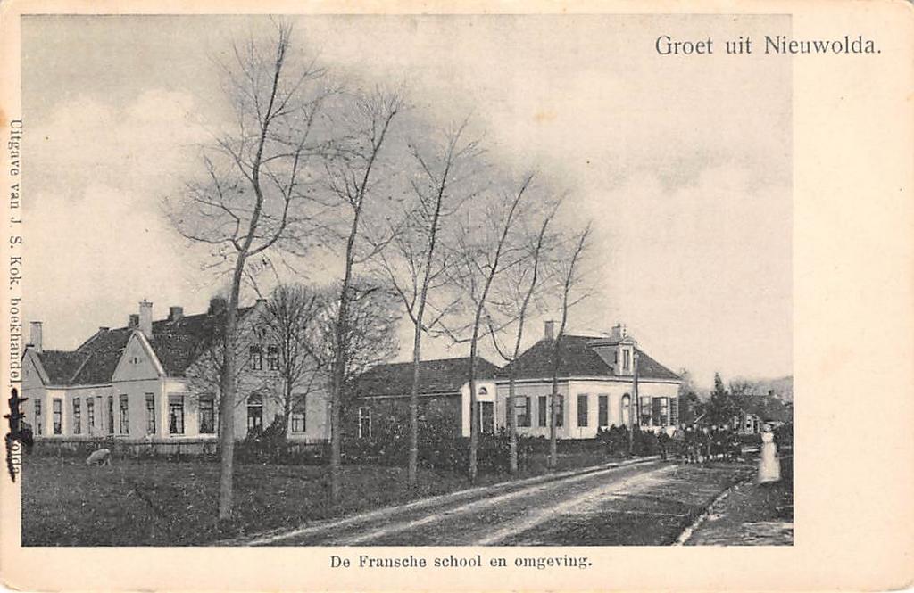 Nieuwolda Groet uit - De Fransche school Groningen, Ophalen of Verzenden, Voor 1920, Gelopen, Groningen