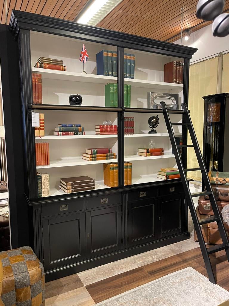 Landelijk Engels boeken kast bibliotheek Zwart apotheek trap, Met deur(en), 200 cm of meer, Nieuw, Ophalen of Verzenden