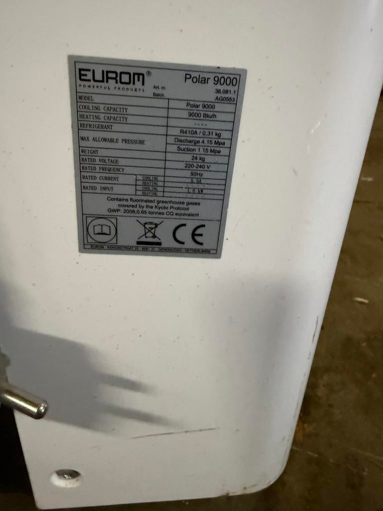 Eurom Polar 9000 Mobiele Airco - Werkt Perfect!, Ophalen, Gebruikt, 3 snelheden of meer, Energieklasse A of zuiniger
