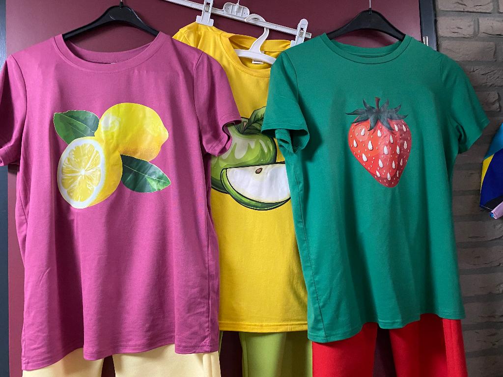 Fruit shirts en broek carnaval, Ophalen of Verzenden, Zo goed als nieuw, Maat 34 (XS) of kleiner, Carnaval