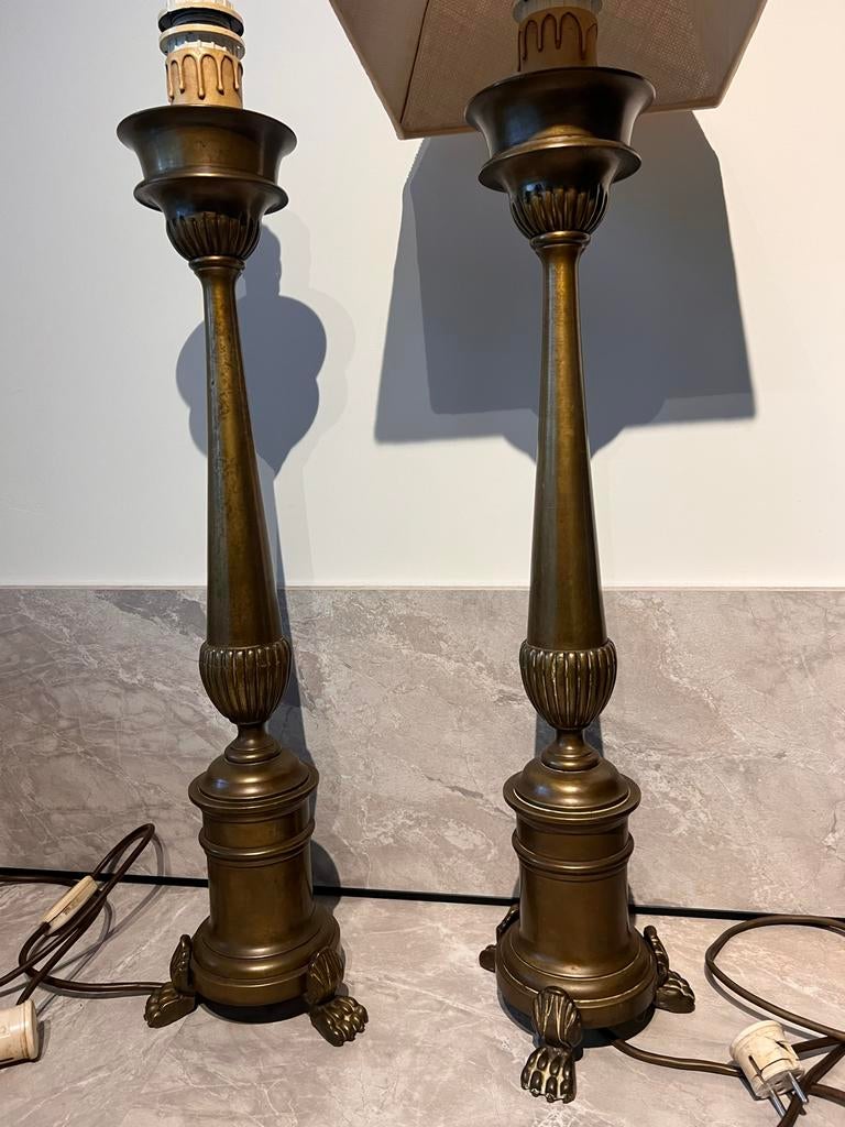Antieke Zware Koperen Lampenvoeten - Set van 2, Ophalen of Verzenden
