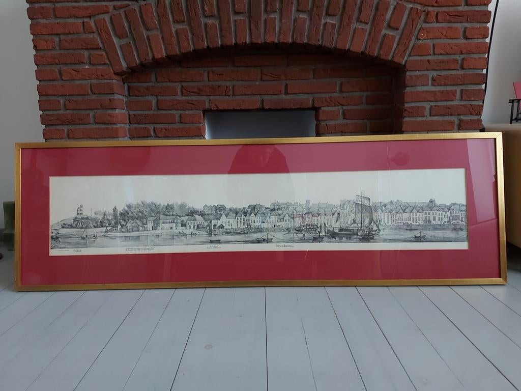 2 grote prenten in lijst panorama Nijmegen P.C Christ Vieweg, Antiek en Kunst, Kunst | Etsen en Gravures, Ophalen