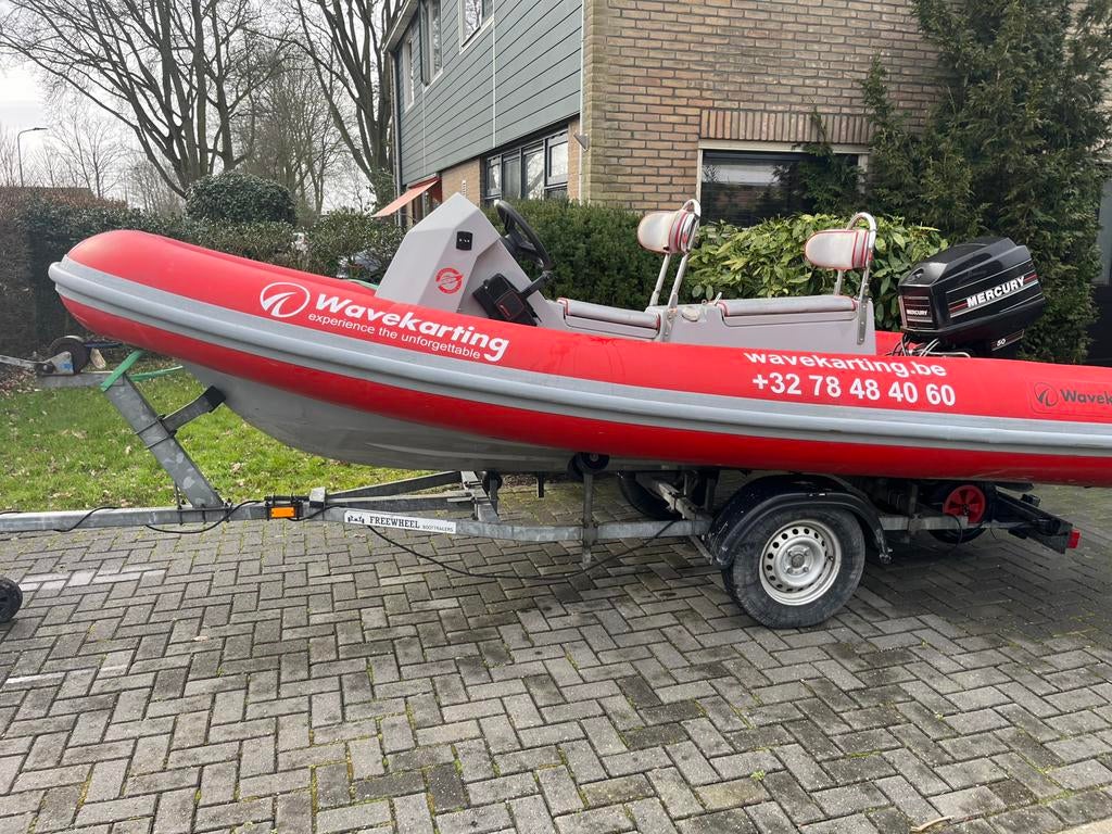 Wavekart RIB 50pk mercury zonder trailer, Watersport en Boten, Rubberboten, Gebruikt, Benzine, Minder dan 70 pk, Overige materialen