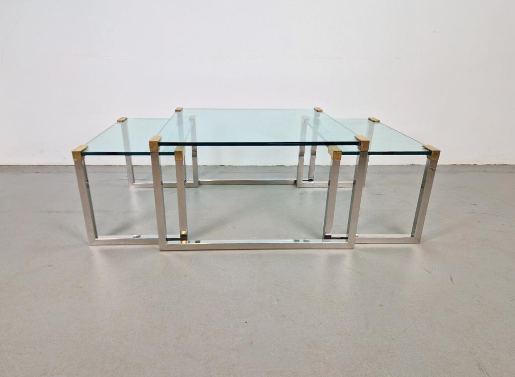 3 x Regency Peter Ghyczy salontafel bijzettafel T53 messing, Ophalen, 100 tot 150 cm, N, Regency vintage