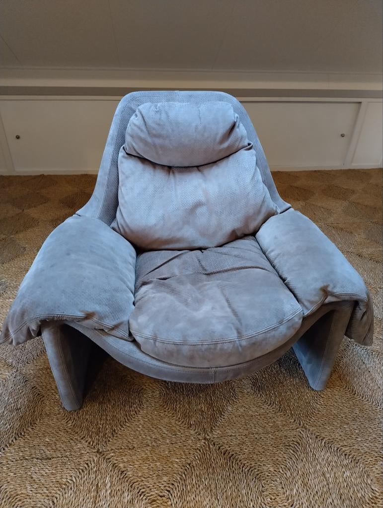 Vittorio Introini Saporiti fauteuil - Grijs suede, jaren '70, Huis en Inrichting, Fauteuils, Ophalen, Gebruikt, Vintage, 75 tot 100 cm