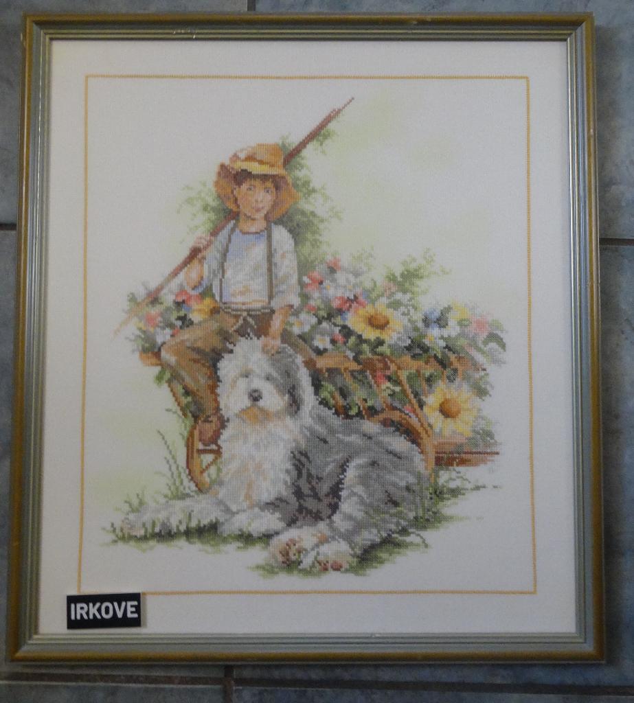 JONGEN MET HOND BOBTAIL * Geborduurd *, Verzenden, Zo goed als nieuw