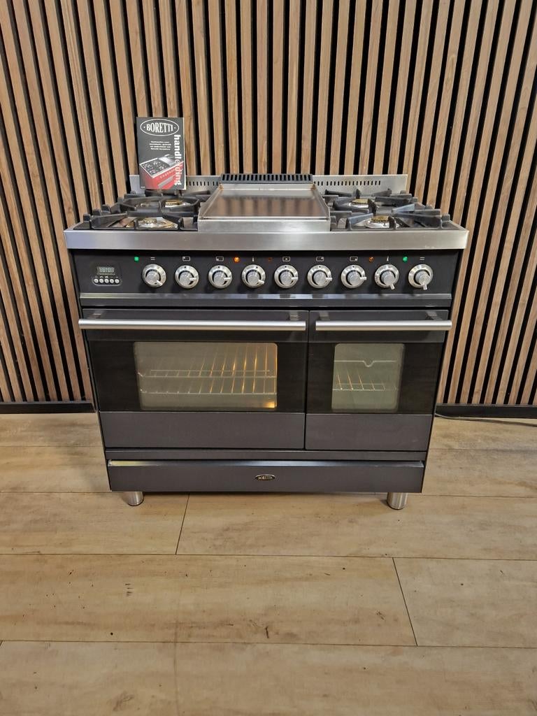 Luxe Antraciet Boretti Fornuis 90 cm (Gratis bezorgen), 60 cm of meer, Ophalen of Verzenden, Zo goed als nieuw, Energieklasse A of zuiniger
