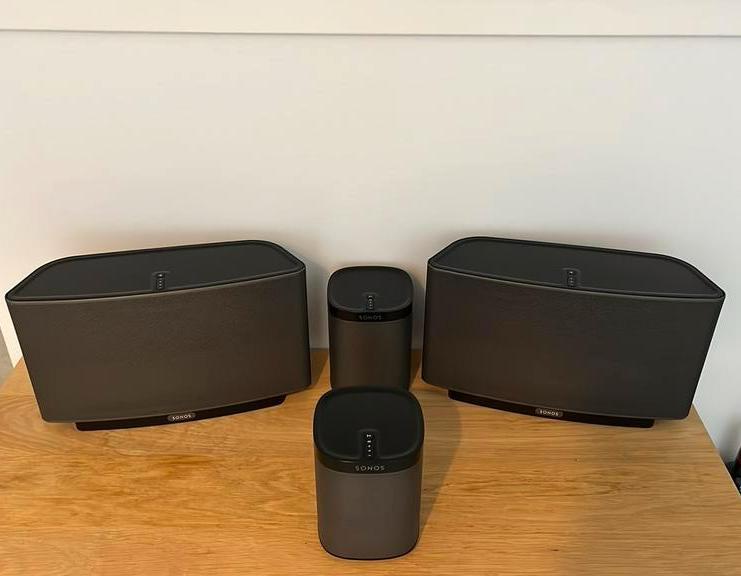 Sonos Set 2x play 1 2x play 5 multiroom speakers zwart, Overige merken, 70 watt of meer, Ophalen of Verzenden, Zo goed als nieuw