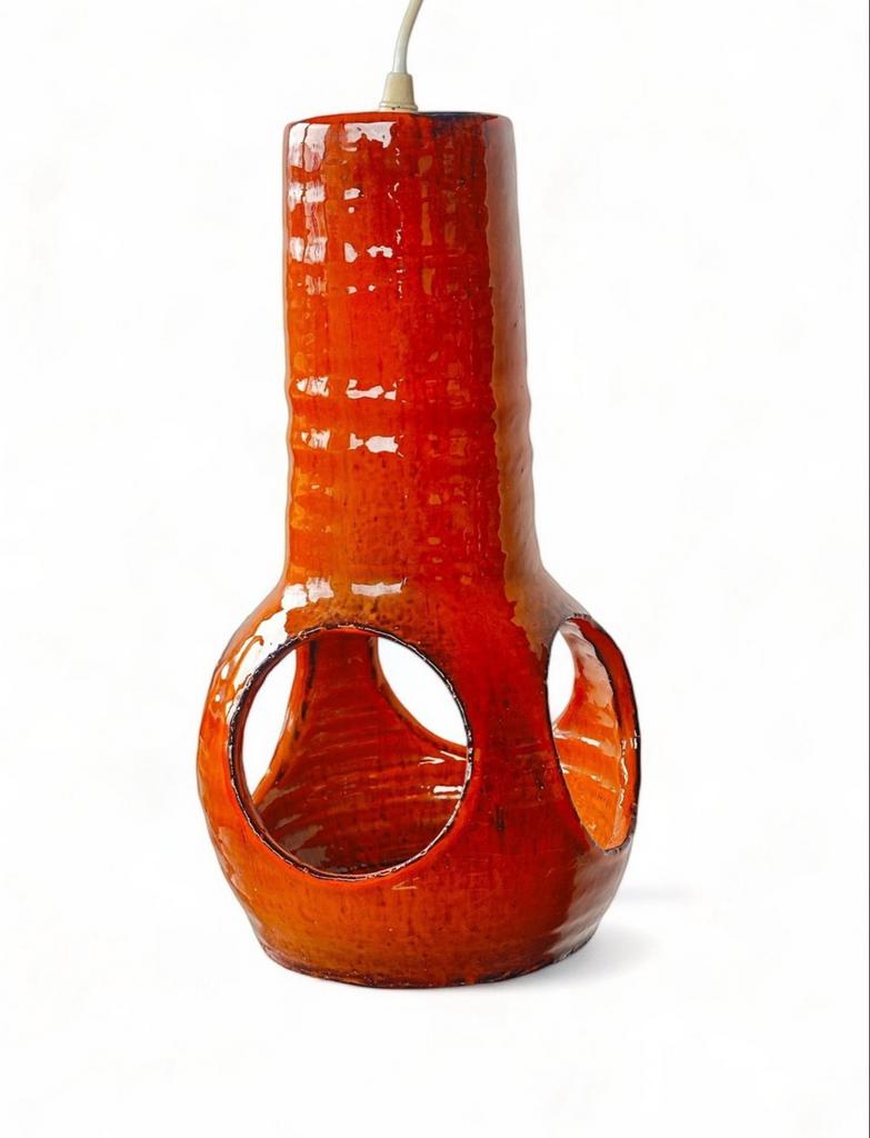 Vintage Space Age Keramiek Hanglamp lamp retro oranje, Ophalen of Verzenden, Zo goed als nieuw, Overige materialen, Minder dan 50 cm