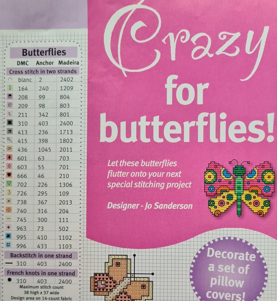 Crazy for butterflies 14 borduurpatronen van vlinders, Ophalen, Nieuw, Handborduren, Patroon