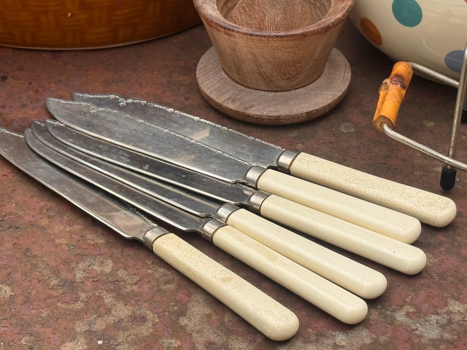 6 Vismessen met Faux Benen Heft, Ophalen of Verzenden