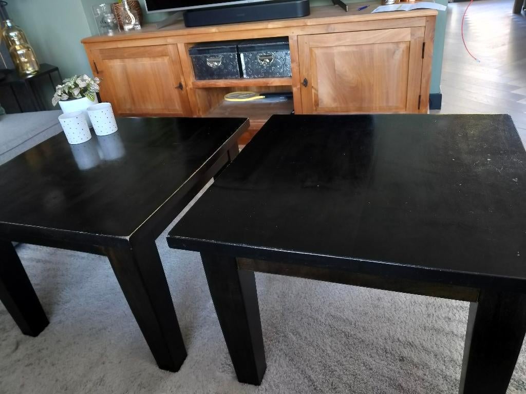 massief houten salontafels, Huis en Inrichting, Tafels | Salontafels, Ophalen, Gebruikt, 50 tot 100 cm, Vierkant