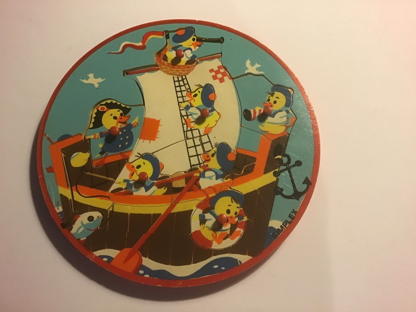 Vintage Simplex Houten Puzzels: Roodkapje & Eendjes Schip, 2 tot 4 jaar, Gebruikt, Ophalen of Verzenden, Van hout
