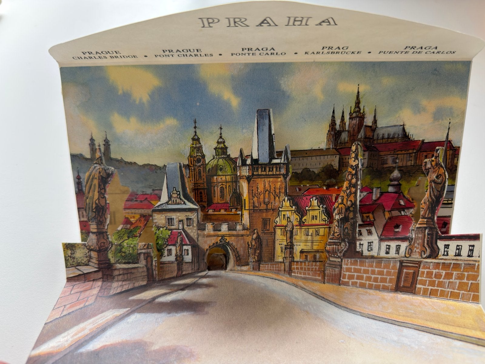 Zeldzame 3D Pop-Up Ansichtkaart Praag - Karel de Grote, Ophalen of Verzenden, 1960 tot 1980, Gelopen, Stad of Dorp
