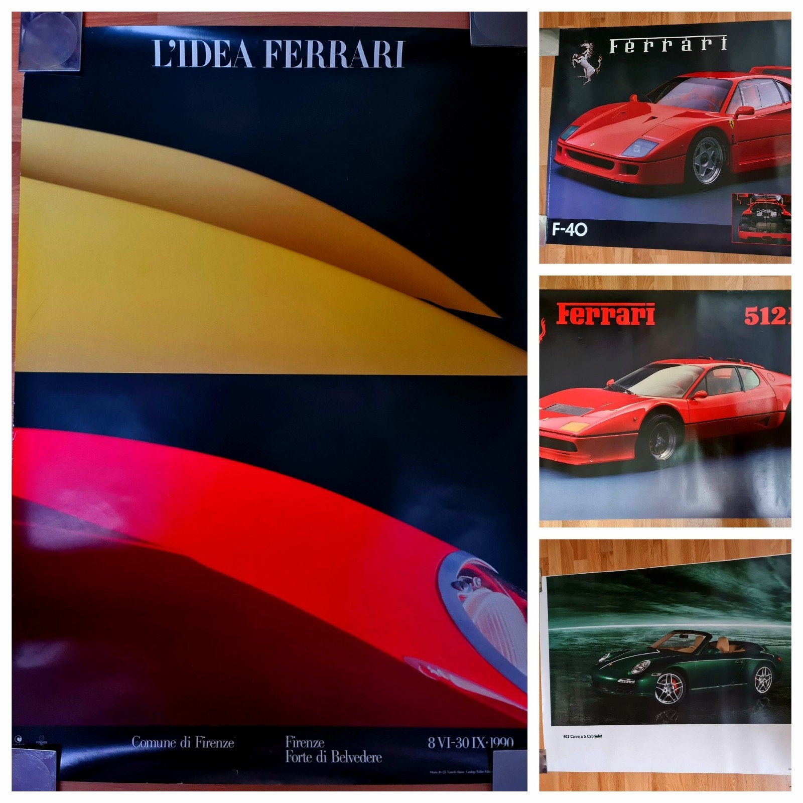Verzameling posters Ferrari tentoonstelling 1990 + Porsche, Verzamelen, Ophalen, Gebruikt, Auto's