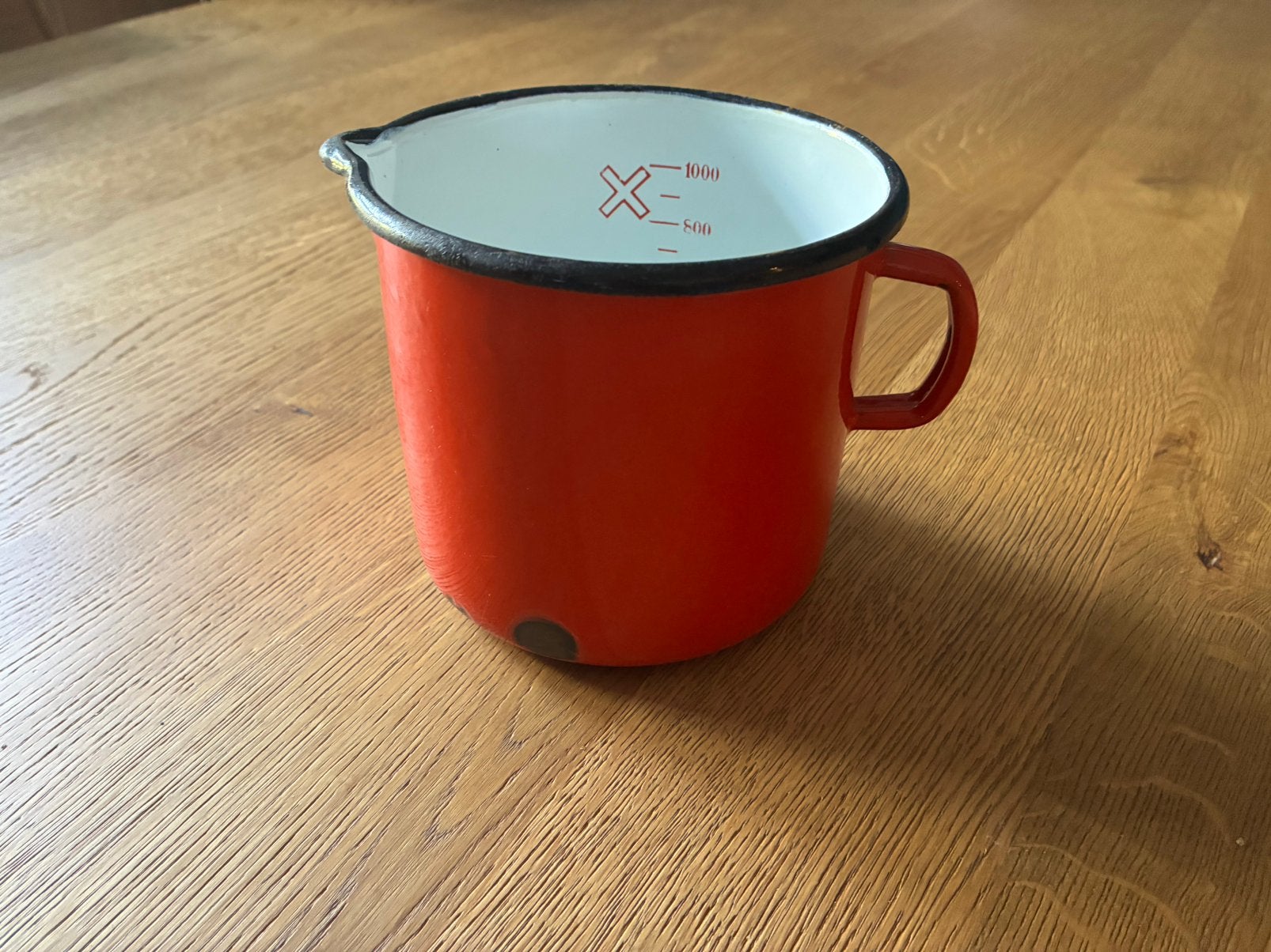 Emaille rode vintage maatbeker 1 liter, Ophalen of Verzenden