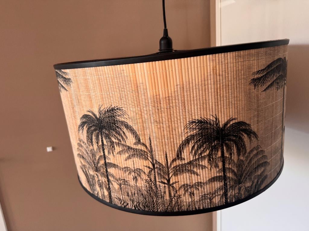 Stijlvolle hanglamp met tropische print – sfeervolle lamp, Ophalen, Boho, tropical en hotel chic, Zo goed als nieuw, Minder dan 100 cm