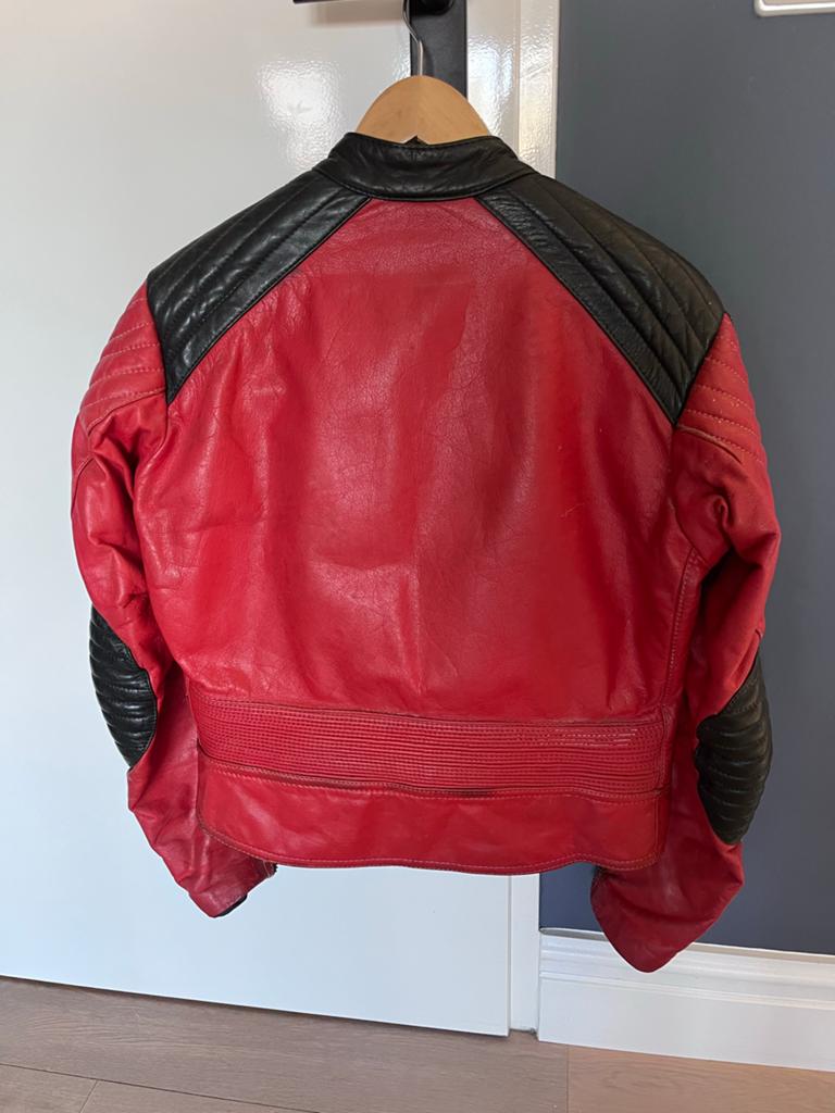 Vintage Leren Motorjas Rood Zwart Gevoerd Maat 52, Ophalen of Verzenden, Tweedehands, Heren, Jas | leer