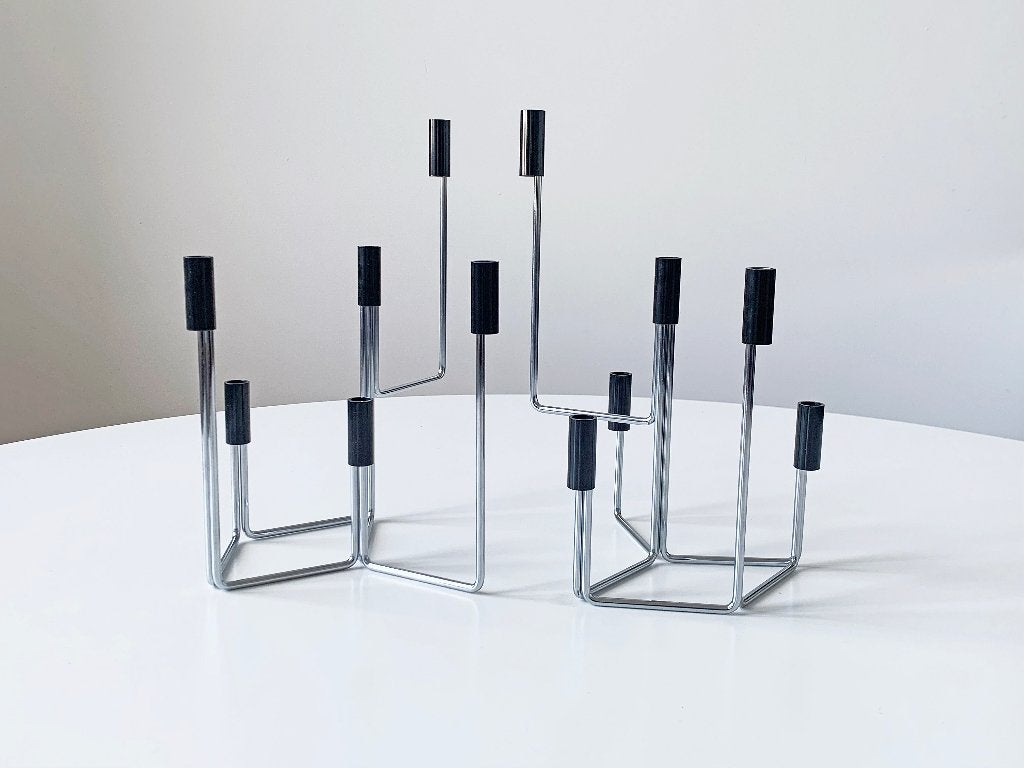 12x vintage modulair kaarsenhouders design BMF Nagel Stoff, Gebruikt, Zwart, Ophalen of Verzenden, Metaal
