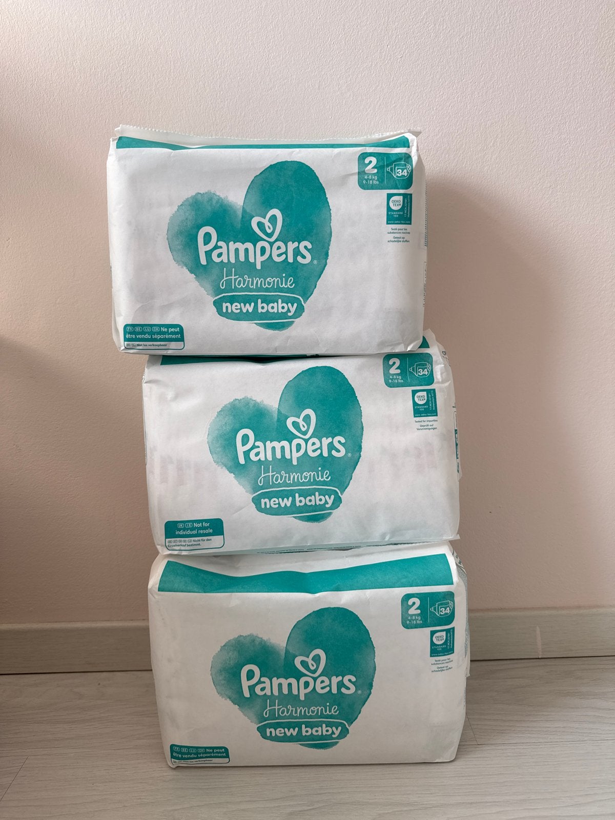 3x Pampers Harmonie New Baby Maat 2 (3-6kg) - 34 luiers/pak, Ophalen, Nieuw