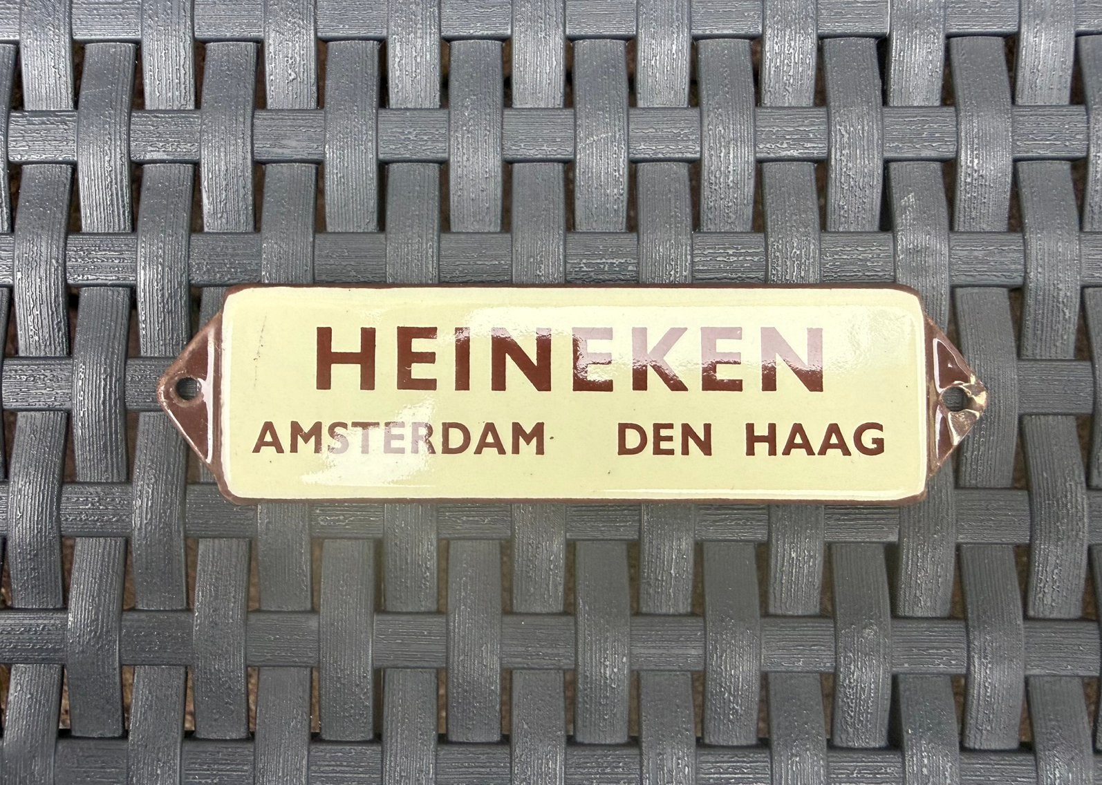 Emaille Reclamebord / Deurpostje Heineken Amsterdam Den Haag, Ophalen of Verzenden, Reclamebord