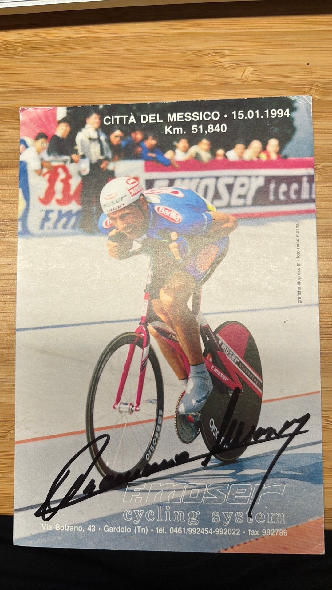 Wielrennen legende FRANCESCO MOSER ECHTE HANDTEKENING, Verzamelen, Verzenden, Gebruikt, Overige sporten, Spelerskaart